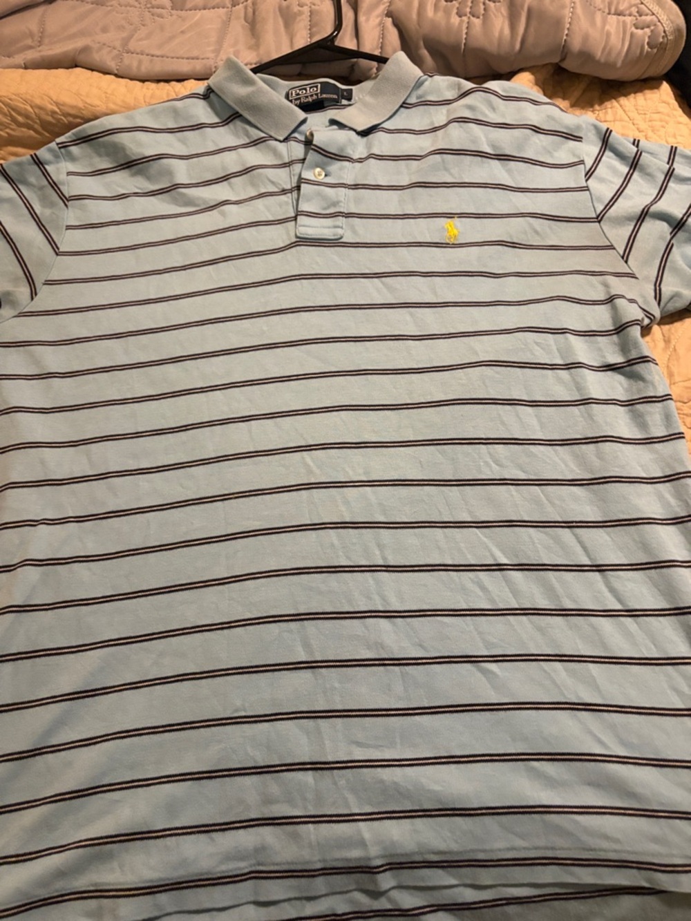 Polo by Ralph Lauren Light Blue Polo with Navy Stripes and Yellow Pony